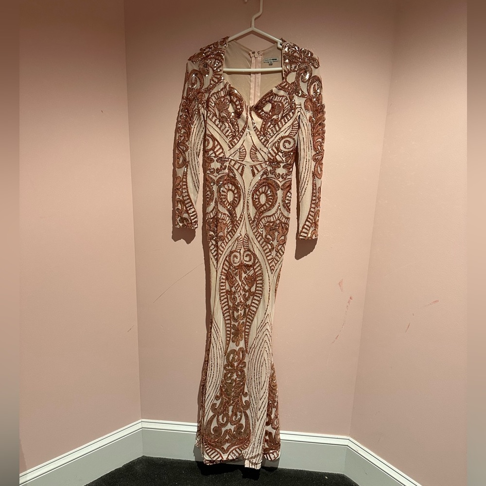 Fashion Nova Long Sleeve Dress with Brown and Cream Design